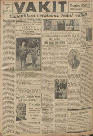 Vakit Gazetesi 16 Eylül 1929 kapağı