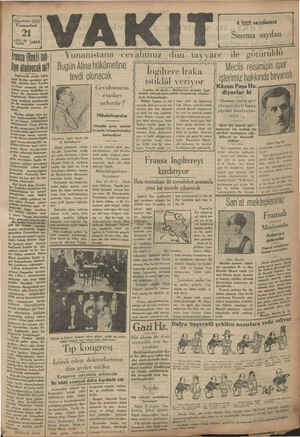 Vakit Gazetesi 21 Eylül 1929 kapağı