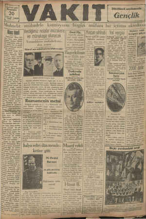 Vakit Gazetesi 26 Eylül 1929 kapağı