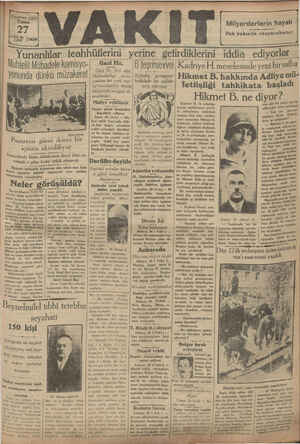 Vakit Gazetesi 27 Eylül 1929 kapağı