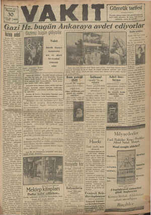 Vakit Gazetesi 30 Eylül 1929 kapağı