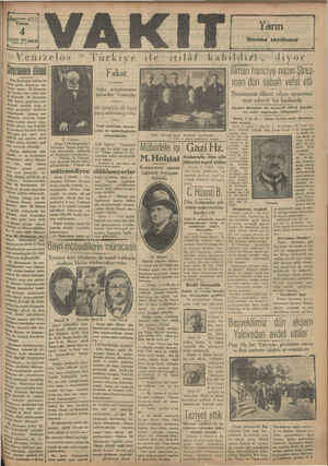    “Venıiz Mrezmanın ölümü Dün Berlinden mühim bir be geldi: Almanya ha- Piciye nazırı M. Ştrezma- 9m birden bire vefat etti-