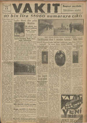 Vakit Gazetesi 13 Ekim 1929 kapağı