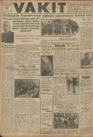 Vakit Gazetesi 16 Ekim 1929 kapağı