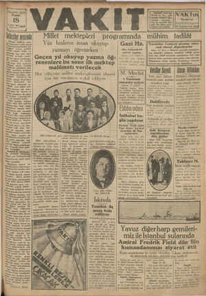 Vakit Gazetesi 18 Ekim 1929 kapağı