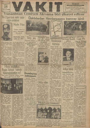 Vakit Gazetesi 25 Ekim 1929 kapağı