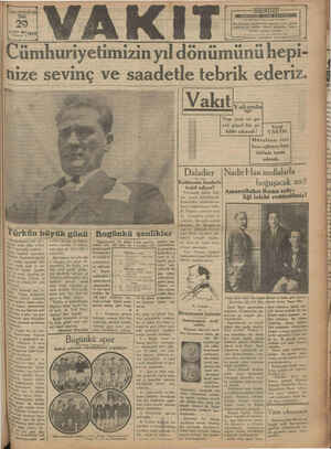 Vakit Gazetesi 29 Ekim 1929 kapağı
