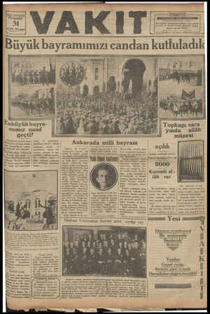 Vakit Gazetesi 31 Ekim 1929 kapağı