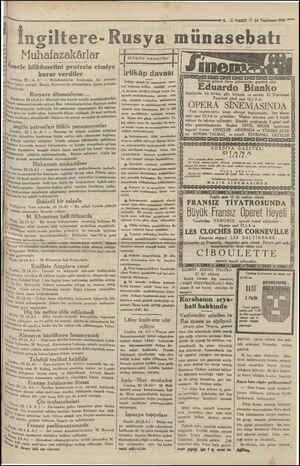  & — VAKIT. — 24 Teşrinisani 1929 İngiltere- Rusya münasebatı Muhafazakârlar Âmele hükümetini protesto etmiye karar verdiler