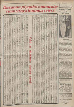   - 5. VAKİT. — 14 Könunsani 1930 — Kazanan piyanko'numarala rının sıraya konmuş cetveli | Şa lisile evlendi Meraklı şeyler