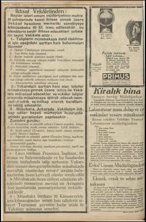  © —5—VAKTT25 Teşrinsani 1930 # İktisat Vekâletinden : Baytar işleri umum müdüriyetinin muhte- lif şubelerinde kesmi ihtisas