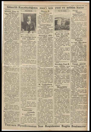  3 — VAKIT 11 Kânunsani 1931 —— mühim karar Gümrük Kaçakçılığının men'i için Adiiyede Istamat Zihni B. Lânga Rum kilisesi...