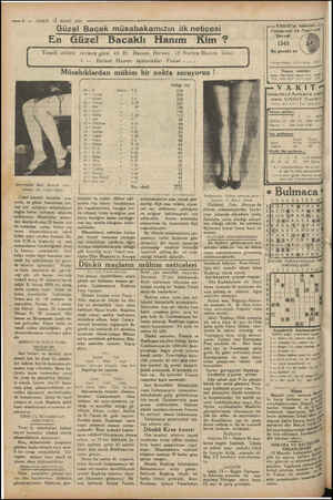  —6 — VAKİT Iİ MART 1931 Güzel Bacak müsab En Güzel Bacaklı Tasnif edilen reylere göre 43 B. ti Hanım akamızın ilk neticesi