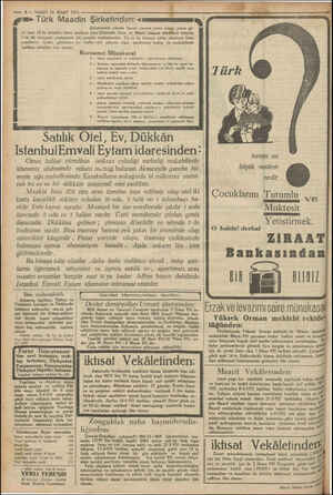  — 8 — VAKIT 24 MART 1931 i gg"a» Türk Maadin Şirketinden: smmm aş Şirketimizin umumi heyeti nisanın yirmi iş pazar gü- nü...