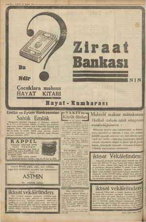    — 12. VAKIT 29 MART 1931 ziraat Bankası NIN Çocuklara mahsus HAYAT KITABI Hayat -Kumbarası Emlâk ve Eytam "Bankasından | e