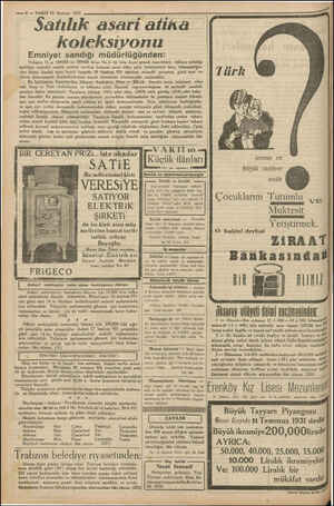  — 8 — VAKIT 15 Haziran 1931 Satılık asari atika koleksiyonu Emniyet sandığı müdürlüğünden: Vehpiye H.ın 189258 ve 189488...