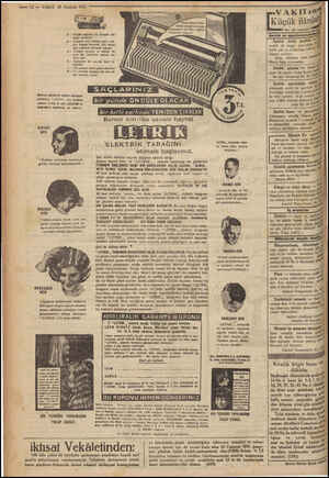  —— 12 — VAKIT 28 Haziran 1931 4— Küçük sağlam pil, tarağın ka. bası içindedir. zerindeki “LETRİK.. İSMİN! #Mmusieren...