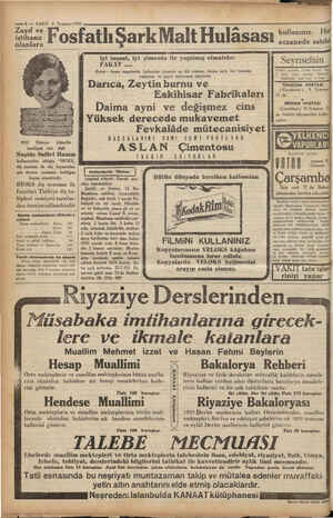  —8 — VAKIT 8 Temmuz 193i m Fosfatlı Şark Malt Hulâsası 1931 Türkiye < Güzellik kıraliçesi inci dişli Naşide Saffet Hanım...