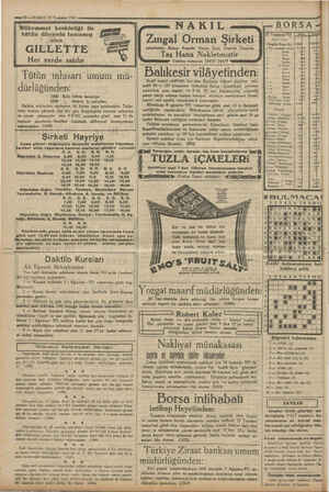        —10 —VAKIT 23 Temmuz 1931 bütün dünyada tanınmış olan GILLETTE Her yerde satılır Tütün inhisarı umum mü- dürlüğünden: