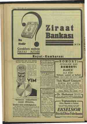    — 8 — VAKIT 12 Eylül 1931 Çocuklara mahsus HAYAT KiTABI Hayat "Kumbarası TEMİZLEMEK İÇİN VİM YEĞÂNE © | 'İASVİYE EDİLEN...