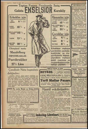  — 83 — VAKIT 13 Eylül 1931 — Toptan Fiatına Perakende Satış can EKSELİÜ Erkekler için ingiliz 8» « uşambaları Liradan ibare