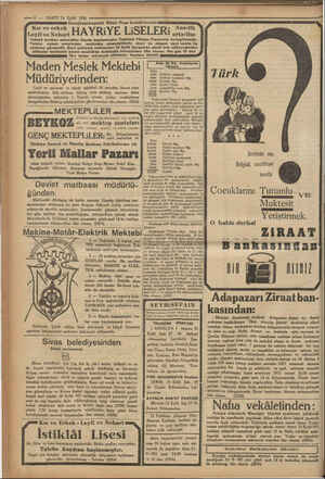    — 8 — VAKIT 14 Eylül 1931 > Saraçhanebaşinda Münir Paşa konaklarında HAYRiYE LiSELE Tekmll sınıfları mevcuttur, Kayda...