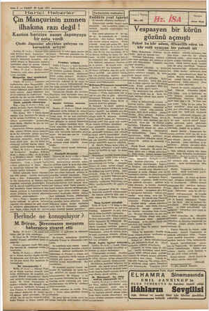 gm — 4 — VAKIT 29 Eylül 1931 İ Harici Haberler b Emlâkin yeni tahriri Çin Mançurinin zımnen | Tüm aldm metpr İstanbuldaki...