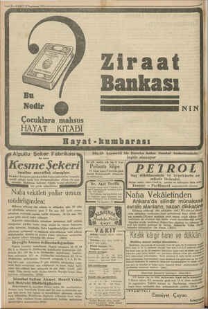    —ı12 —VAKIT 19 Teşrinsani 1931: Ziraat Bankası NIN Çocuklara mahsus HAYAT KiTADBI Hayat-kumbarası Alpullu Şeker Fabrikası
