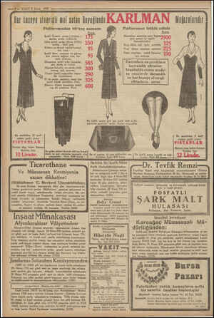  — 8 — VAKIT 4 Nisın 1932 fer keseye olverişli mal satan Geyoülnnda Fiatlarımızdan bir kaç numune İpekli Fransiz çorap (...