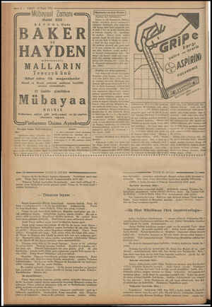  m 6 — VAKM 13 Nisan 1937 —— —— - Mübayaat Zamanı <<, Hulâl Etti . BAKER HAYDEN müessesatı MALLARIN Tenezzüünü ihbar eden ilk