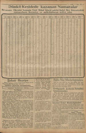    7 — VAKTT 13 Nisan 1932 —— ğ Dünkü Keşidede kazanan Numaralar Beyazıtta Okcular başında Yeni Ikbal kişesi sahibi Bahri Bey
