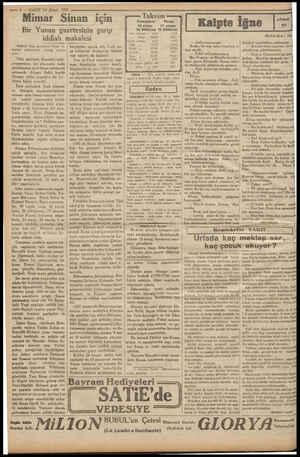  —— 4 — VAKIT 16 Nisan 1932 Mimar Sinan için Bir Yunan gazetesinin garip iddialı makalesi “Elefiron Vima gezetesin dfalleri ©