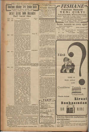  sg — 8 — VAKIT 9 MAYIS 1932 Yerli ve Avrupa kumaşlarından kusursuz smarlama elbiseler 20 Tiradan başlar hazır pardesü ve...