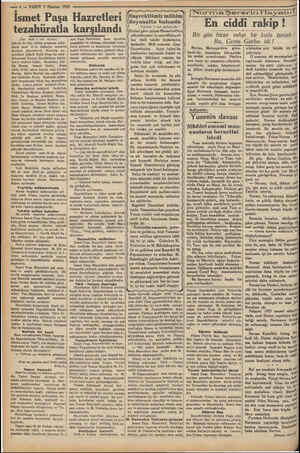    e VAKTT 3 Haziran 1932 — —— - İsmet Paşa Hazretleri - tezahüratla karşılandı g (Üst tarafı 1 inci sayfada) telerle de ilân