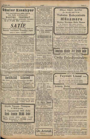  15 Eylül 1932 Günler Kısalıyor | il Eski tenviratınızı ıslâh etmek için fazla beklemeyiniz i MANTIKI TENVİRAT elektrik...