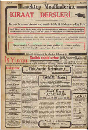  28 Eylal 1937 mektep Muallimlerine KIRAAT DERSLERİ a Beş kısmı da tamamen dört renk olan, memleketimizde ilk defa basılan...