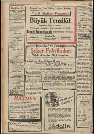  Sayıfa 12 Doktor Operatör Ahmet Asım 15—19 Beyoğlu, (Opera sinemasi Tel, 1960 — A. Horhoru Heyoğlu ayenehanes Emin...