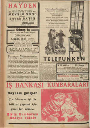    Beyoğlu'nda Telefunken, Radyo Mevsiminin en yeni ve MAĞAZALARINDA 15 Kânunusani ilâ 15 Şubat 933 en Mükemmel bir modelini