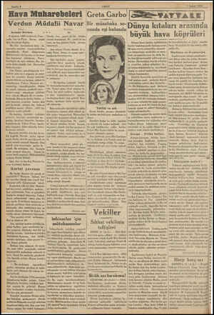  Sayfa 8 Hava Muharebeleri Greta Garbo Verdun Müdafii Navar Bir müsabaka s0- Dünya kıtaları arasında nunda eşi bulundu. Yazan