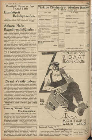    © —I12—VAKIT 2 Mayıs 1933 z — ——— ama j Uzunköprü Hayvan ve Eşya Türki “ : ç ürkiye Cümhuriyet Merkez Bank4” : PANAYIRI Yy