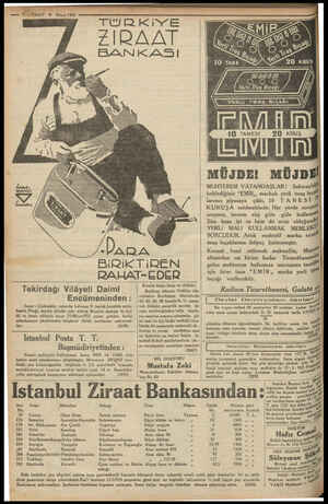  12. —VWAKIT 9 Mayıs 1933 Kİ pd PL ZIRAAT BAN KAZI BIRİKTİREN ÖRAHAT-EDER Tekirdağı Vilâyeti Daimi Encümeninden : Saray -...