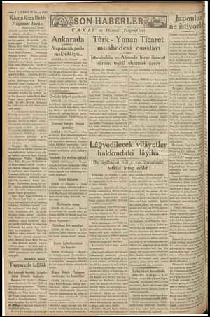 —zZ — VAKIT 11 Mayıs 1933 Kâzım Kara Bekir Paşanın davası Başmakaleden Devam ziyetteki garabet Ankarada naza- rı dikkati...