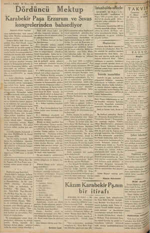   Ge —i— VAKIT 13 Mayıs 1933 Dördüncü PKörabelir Paşa Erzurum ve Sıvas kongrelerinden bahsediyor Di ; eği medi Ma Baştarafı