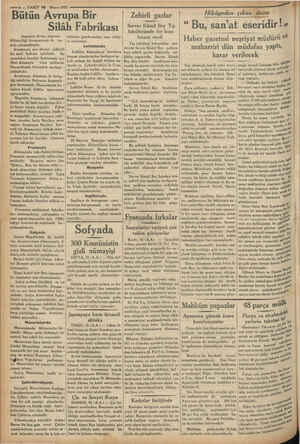    Kr a id kk a Ye YAN —6 — VAKIT 16 Mayıs 1933 Bütün Avrupa Bir Silâh Fabrikası Baştarafı Birinci Sayfada Hitlerciliği...