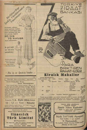  Si 15 VAKIT 20 Mayıs 1933 Kumaşı, dikişi, terzi parası hatta saten sire'den ma- mul kemeri de da- hil olmak üzere 20 lira 75