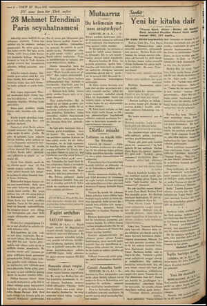  — 6 — VAKİT 27 Mayıs 1933 217 sene önce oesassame sarasasessmssan 28 Mehmet Efendinin Paris seyahatnamesi a keş Askerliği...