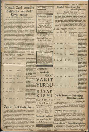  11 — VAKIT 6 Temmuz 1933 — Kapalı Zarf suretile (üğeih © Istanbul Gümrükleri Baş- esi, Galatasray müdürlüğünden ; yonunu...
