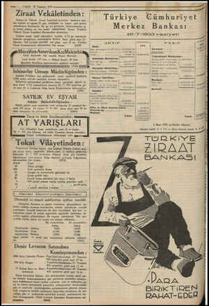  —i.: — VAKIT 25 Temmuz 1933 . a . Ziraat Vekâletinden: Ankara'da Yüksek Ziraat Enstitüsü pansiyon binasının mut- fak tesisatı