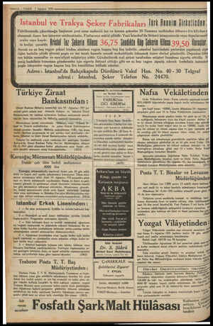  © “12 VAKIT 7 Ağustos 1933. vE Ayaz ye yg rey a ABE an gray Pa VA Bay aç yap Gg Ay Eer AMA AN gr Istanbul ve Trakya Şeker...