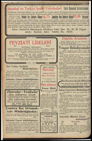  — 16 — VAKIT 10 Ağustos 1933 TN Ey yg BERT pg Tag BERAY GT gg gg yp yg yg yy DT yy By yay İstanbul ve Trakya Şekör...